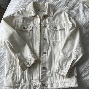 White Zara distressed jean jacket